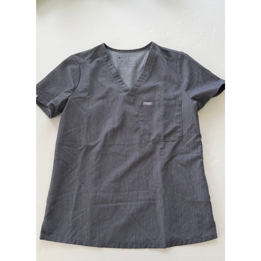 FIGS Technical Collection Womens Small Heather Gray V-Neck Scrub Top